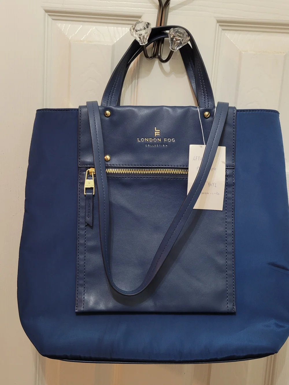 London Fog Navy Tote Bag with Front Zip Pocket
